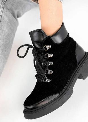 Стильные зимние черные ботиночки женские комфортные хит7 фото