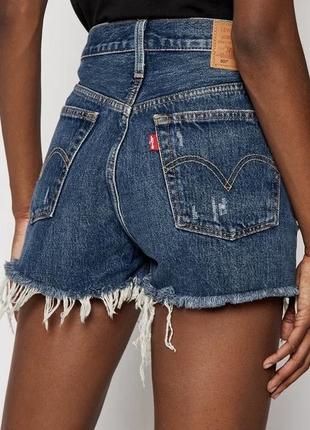 Джинсовые шорты короткие синие levi’s левайс оригинал 501 высокая посадка4 фото