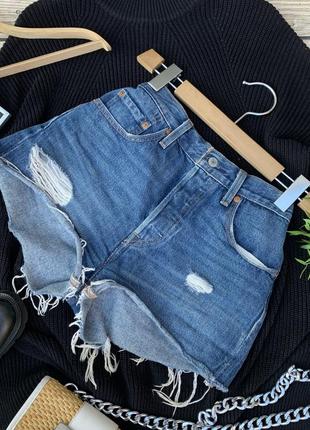 Джинсовые шорты короткие синие levi’s левайс оригинал 501 высокая посадка1 фото