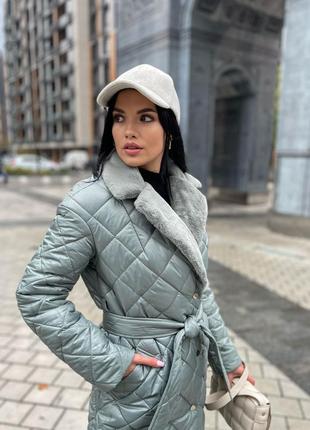 Original brand, пальто женское теплое миди, стеганое, утепленное, зимнее, оливковое