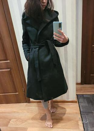 Пальто hm шерсть зима с капюшоном h&m black