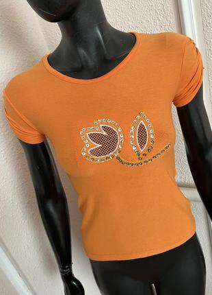 Оранжевая футболка майка тенниска поло топик топ1 фото