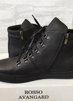 Зимові чорні шкіряні черевики чоловіче взуття великих розмірів rosso avangard