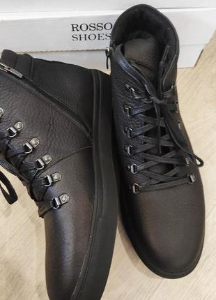 Зимові чорні шкіряні черевики чоловіче взуття великих розмірів rosso avangard