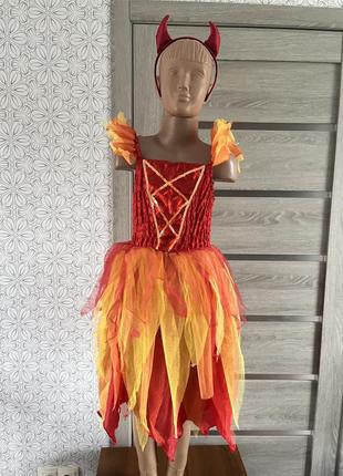 Карнавальное платье чертенка ведьмочки 9-10 лет