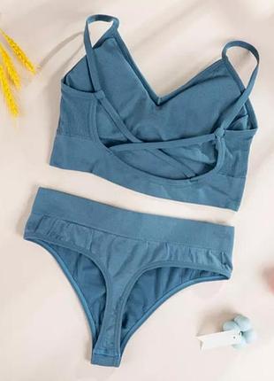 Жіночий комплект спідньої білизни в рубчик s/m/l синій.