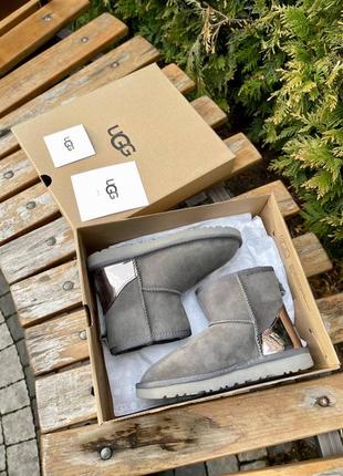 Зимові уггі ugg grey metallic suede5 фото