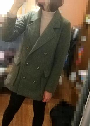 Жакет піджак пальто zara шерсть вовна зелений хаккі на гудзиках подовжений осінь весна9 фото