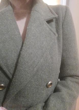 Жакет піджак пальто zara шерсть вовна зелений хаккі на гудзиках подовжений осінь весна10 фото