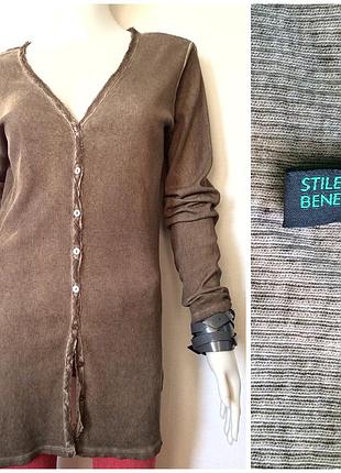 Benetton майка кофта из коттона в рубчик на пуговицах хаки тауп хаки