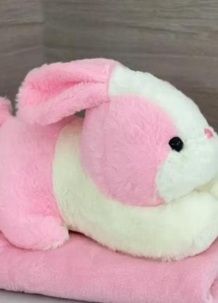 Іграшка плед 3в1 зайка заєць рожевий фіолетовий сірий коричневий подарунок1 фото