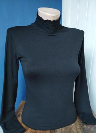 Гольф чорний жабо жіноча базова водолазка однотонний гольфік стрейчивий5 фото