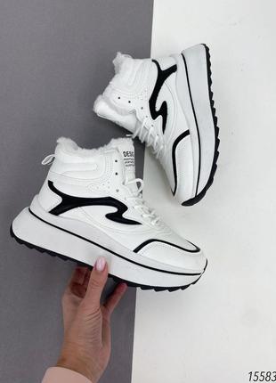 Кроссовки кеды кросівки черевики спортивные на высокой подошве трендовые высокие високі белые с чёрным