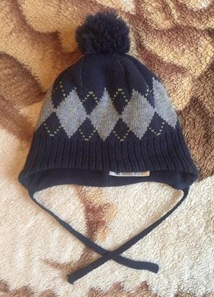 Демисезонная зимняя шапка шапочка с бубоном h&m в ромбы орнамент1 фото