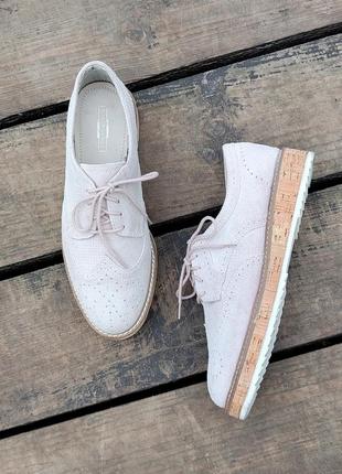 Замшевые женские нюдовые туфли броги оксфорды 38-38,5 размер 5th avenue 🇬🇧