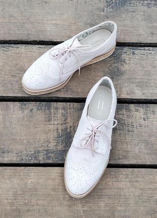 Замшевые женские нюдовые туфли броги оксфорды 38-38,5 размер 5th avenue 🇬🇧