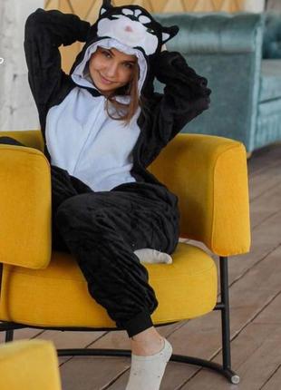 Кігурумі піжама для дітей та дорослих "хаскі" чорний1 фото