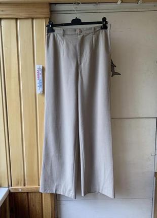 Бежеві класичні брюки висока талія гумка посадка класика беж база базові