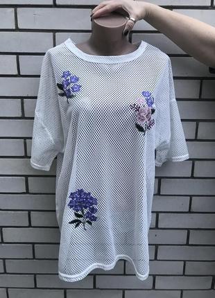 Красивая блузка(футболка )сетка с вышивкой,большой размер,new look