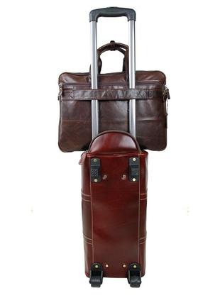 Дорожня стильна шкіряна ділова містка сумка коричнева 2 відділення ручна робота3 фото