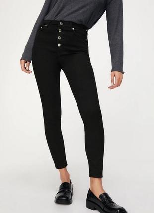 Обтягивающие штаны высокая талия чёрные джегинсы стрейчевые скини