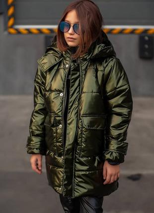 Зимняя удлиненная куртка на девочку зимня подовжена куртка на дівчинку 140-164 р-р2 фото