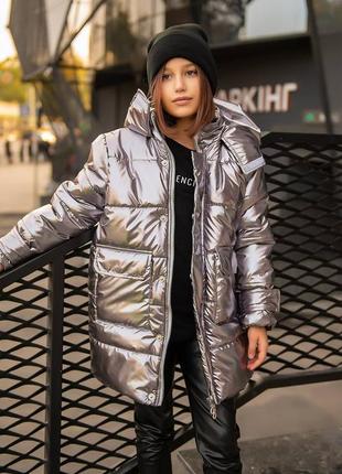 Зимняя удлиненная куртка на девочку зимня подовжена куртка на дівчинку 140-164 р-р
