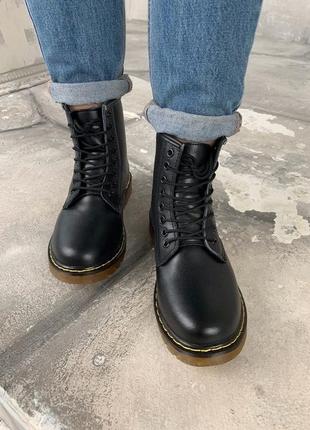 Женские высокие кожаные ботинки с мехом dr.martens black classic (мех)8 фото