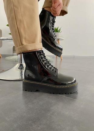 Женские высокие кожаные ботинки с мехом  martens jadon platform patent fur "black"