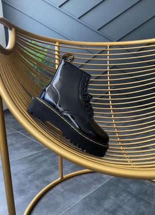 Женские высокие кожаные ботинки с мехом  martens jadon platform patent fur "black"5 фото