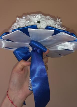 Синий свадебный букет-дублёр невесты "шик"4 фото