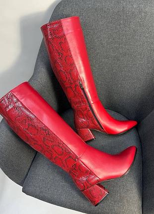 Червоні дизайнерські чоботи vikka 🧙 натуральна шкіра замш осінь зима