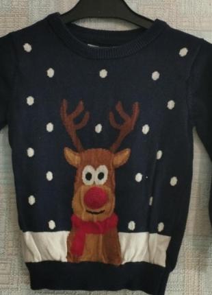 Детский новогодний свитер с оленям 24-36 месяцев
