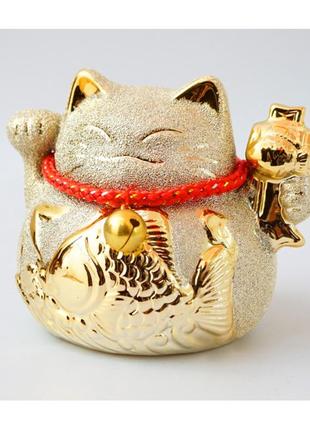 Скарбничка щасливий кіт манекі неко в золоті +подарунок1 фото
