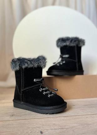 Сапожки девчачьи черные с мехом замшевые зимние