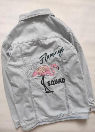 Джинсовая куртка джинсовка с фламинго2 фото