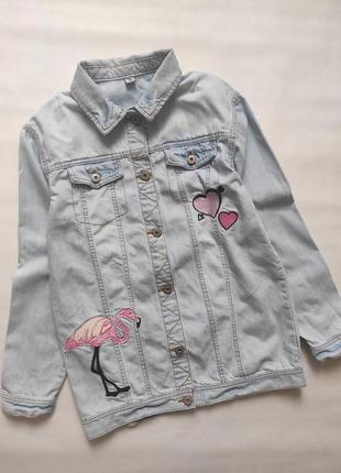 Джинсовая куртка джинсовка с фламинго