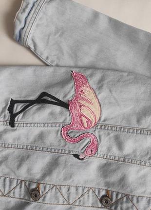 Джинсовая куртка джинсовка с фламинго6 фото