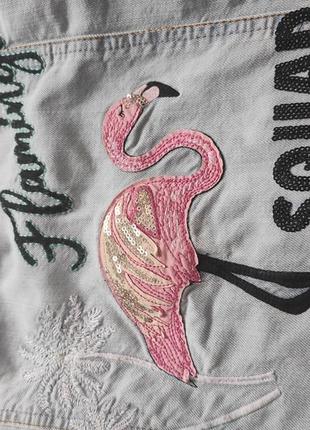 Джинсовая куртка джинсовка с фламинго8 фото
