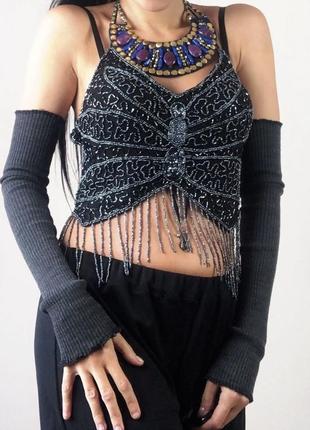 Темно сірі трикотажні мітєнкі рукава висше локтя