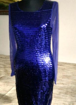 Новогоднее вечернее платье фиолетовое в блестках1 фото