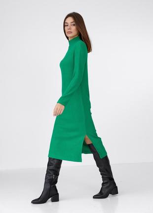 Зимнее женское однотонное прямое платье зеленого цвета из трикотажа 42-482 фото