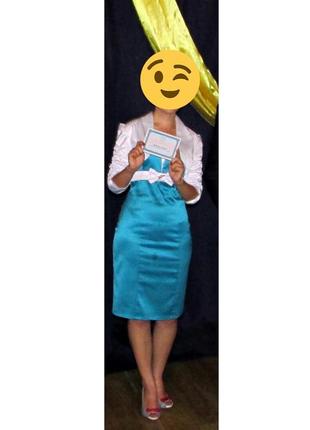 Платье мятного цвета с белым болеро💙