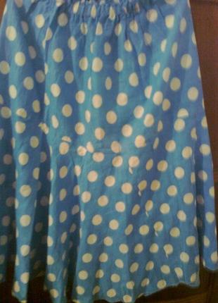 Голубая юбка в белый горох,хлопок,на резинке, с оборкой2 фото
