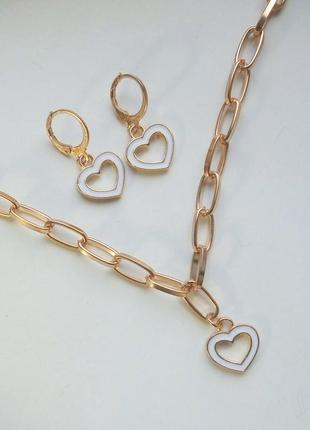 Крупная цепь  серьги цепочка чокер ожерелье с подвеской сердечко2 фото