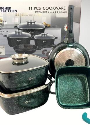Набір індукційного посуду higher kitchen hk-312 набір каструль і сковорода з гранітним антипригарним покриттям