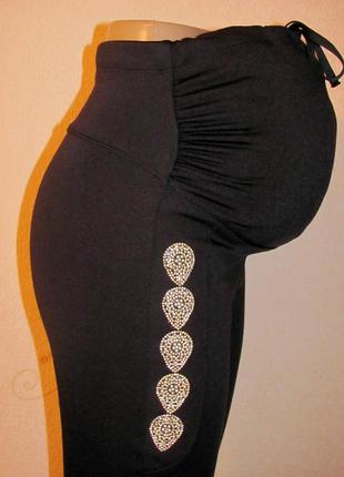 Утепленные черные лосины для беременных на меху стразы4 фото