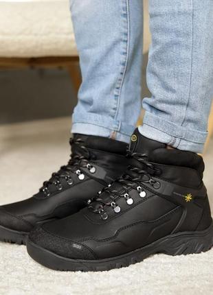 Теплые ботинки кожаные черные зимние мужские для мужчин, удобные, комфортные, стильные