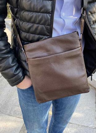 Мужская сумка планшет натуральная кожа коричневая. сумка-планшетка на плечо кожаная барсетка