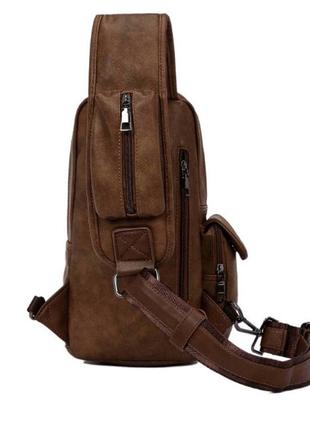 Мужская сумка мессенджер на плечо качественная бананка слинг. рюкзак кросс-боди коричневая эко кожа3 фото